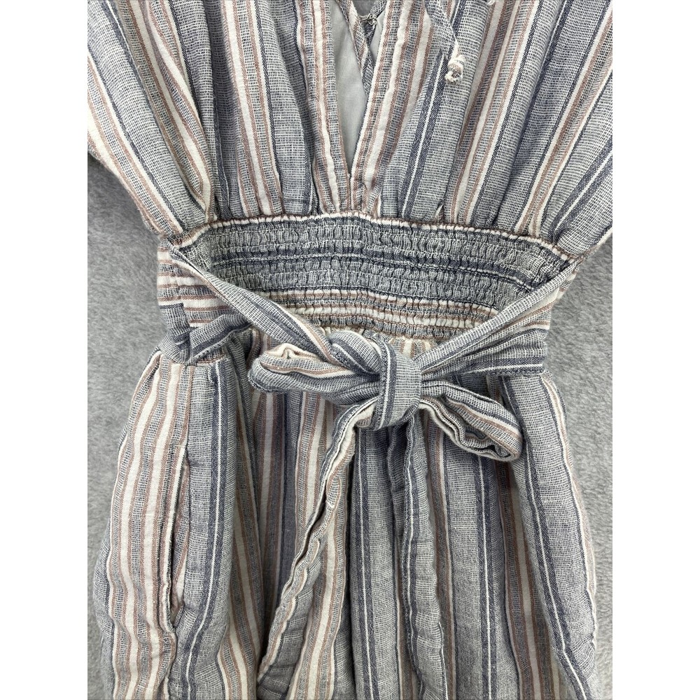 American Eagle Romper Striped Size XS Pockets Short Sleeve Cinch Waist Linen - Picture 10 of 12
